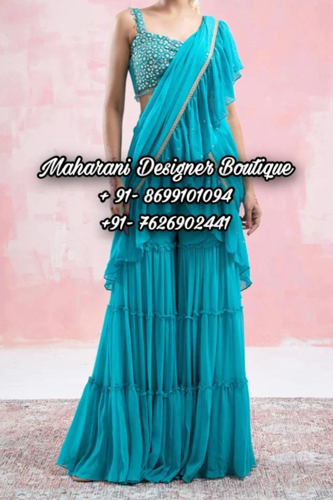 MARIA B Women India blue wedding party wear designer blouse chiffon saree  sari | eBay