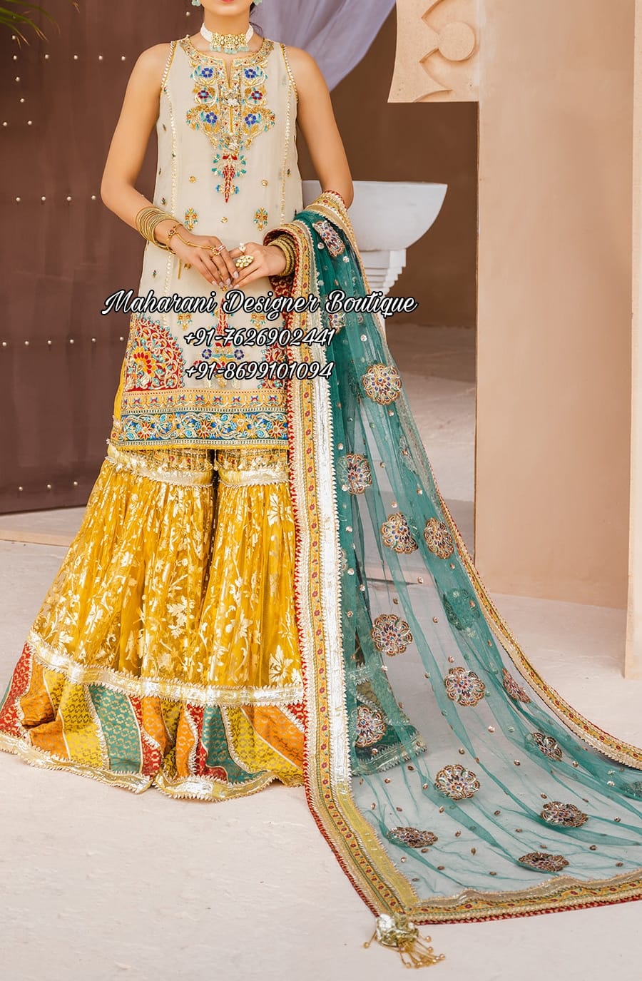 Red Straight Embroidery Silk Kurta With Sharara And Organza Dupatta