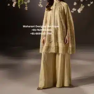 Royal Beige Hand Embroidered Cape Palazzo Suit Set Experience effortless luxury with the Royal Beige Hand Embroidered Cape Palazzo Suit Set, thoughtfully designed for women who appreciate elegant ethnic fashion and premium craftsmanship. Moreover, this sophisticated ensemble blends traditional embroidery with a contemporary cape silhouette, creating a graceful look for weddings, receptions, festive occasions, and formal celebrations. The soft beige colour symbolizes elegance, sophistication, and timeless beauty. Furthermore, the intricate hand embroidery throughout the cape, kurta, and palazzo reflects the artistry of skilled craftsmen. As a result, this outfit offers a luxurious boutique finish that stands out at every special occasion. Whether you're attending a wedding in London, celebrating Eid in Toronto, or dressing for an engagement in New York, this designer cape palazzo suit offers exceptional comfort and graceful style. Premium Hand Embroidery Every embroidery detail is carefully handcrafted to create a luxurious appearance. Additionally, delicate floral motifs and elegant threadwork enhance the neckline, cape, sleeves, borders, and hemline. In addition, each embroidered element is thoughtfully placed to create a balanced and sophisticated design. Therefore, every outfit showcases premium boutique craftsmanship. Elegant Cape Design The flowing embroidered cape creates a modern layered look while maintaining traditional elegance. Features Elegant cape overlay Premium hand embroidery Comfortable lightweight drape Full-length coverage Luxury boutique finish Modern ethnic silhouette Furthermore, the cape adds graceful movement, making every step look elegant during weddings and celebrations. Designer Kurta The straight-cut kurta is tailored to flatter different body shapes. Features include: Premium embroidery Comfortable fit Elegant neckline Boutique-quality stitching Sophisticated silhouette Moreover, the clean lines and luxurious detailing create a refined appearance suitable for grand occasions. Coordinated Palazzo The matching palazzo completes the outfit with comfort and elegance. Features include: Wide-leg silhouette Comfortable waistband Premium fabric Beautiful embroidered detailing Easy movement MDB - 004785 ,MDB 11576 ,MDB 11575,MDB - 4854 ,MDB - 9873 As a result, you can comfortably wear this outfit throughout long wedding celebrations. Perfect for Every Occasion This luxury cape palazzo suit is perfect for: Wedding Ceremony Reception Party Engagement Ceremony Mehndi Sangeet Eid Celebration Diwali Festival Karwa Chauth Raksha Bandhan Anniversary Party Family Functions Destination Weddings Cultural Events Formal Gatherings Festive Celebrations Finally, this timeless ensemble ensures you look elegant at every celebration. Style It Beautifully Pair this designer outfit with: Kundan jewellery Pearl earrings Gold bangles Embroidered potli bag Designer heels Soft glam makeup Elegant hairstyle Likewise, a minimalist jewellery look allows the intricate embroidery to remain the highlight of your outfit. Why You'll Love This Outfit Elegant cape-style silhouette Premium hand embroidery Soft beige luxury colour Boutique-quality craftsmanship Comfortable all-day wear Perfect for weddings and festive occasions Contemporary ethnic fashion Worldwide shipping available Perfect for Customers in the UK, USA & Canada Designed for women who love luxury ethnic wear, this designer cape palazzo suit is ideal for customers searching for Indian boutique outfits in the UK, designer ethnic wear in the USA, or premium festive clothing in Canada. Moreover, its timeless design makes it suitable for multicultural weddings and elegant celebrations across the world. Care Instructions Dry clean only Store in a garment bag Steam iron on low heat Avoid bleach Protect embroidered areas during storage Fold carefully to preserve the cape and embroidery Why Choose Maharani Designer Boutique? At Maharani Designer Boutique, every outfit is designed to reflect luxury, elegance, and exceptional craftsmanship. Moreover, we specialize in premium ethnic wear featuring intricate embroidery, luxurious fabrics, and timeless silhouettes. Our collections are loved by customers across the UK, USA, Canada, Australia, and Europe, making every celebration unforgettable with boutique-quality fashion. Luxury Beige Cape Suit, Hand Embroidered Cape Suit, Designer Palazzo Suit, Cape Style Salwar Suit, Wedding Palazzo Suit, Party Wear Ethnic Suit, Boutique Women's Suit, Indian Boutique UK, Indian Boutique USA, Indian Boutique Canada, Designer Festive Wear, Embroidered Palazzo Set, Luxury Ethnic Wear, Wedding Guest Outfit, Maharani Designer Boutique.