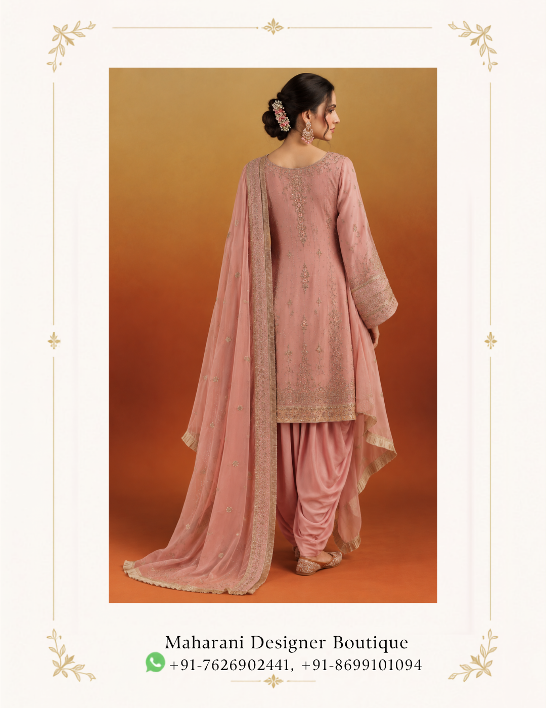 Maharani Blush Pink Royal Embroidered Salwar Suit Add timeless elegance to your ethnic wardrobe with the Maharani Blush Pink Royal Embroidered Salwar Suit, Blush Pink Designer Embroidered Salwar Suit with Patiala Salwar , Maharani Designer Boutique Jalandhar, a sophisticated ensemble designed for women who love graceful colours, delicate embroidery, and traditional Indian silhouettes with a refined contemporary finish. Brand: Maharani Designer Boutique Category: Designer Salwar Suit Colour: Blush Pink Work: Gold-Toned Embroidery Bottom Style: Patiala Salwar Occasion: Wedding, Festive, Party, Engagement & Traditional Wear Blush Pink Bridal Lehenga Choli,Sage Green Punjabi Suit with Palazzo,Blush Garden Embroidery Sharara Suit,Sage Green Bridal Lehenga with Pink Dupatta,Ivory & Blush Pink Embroidered Sharara Suit