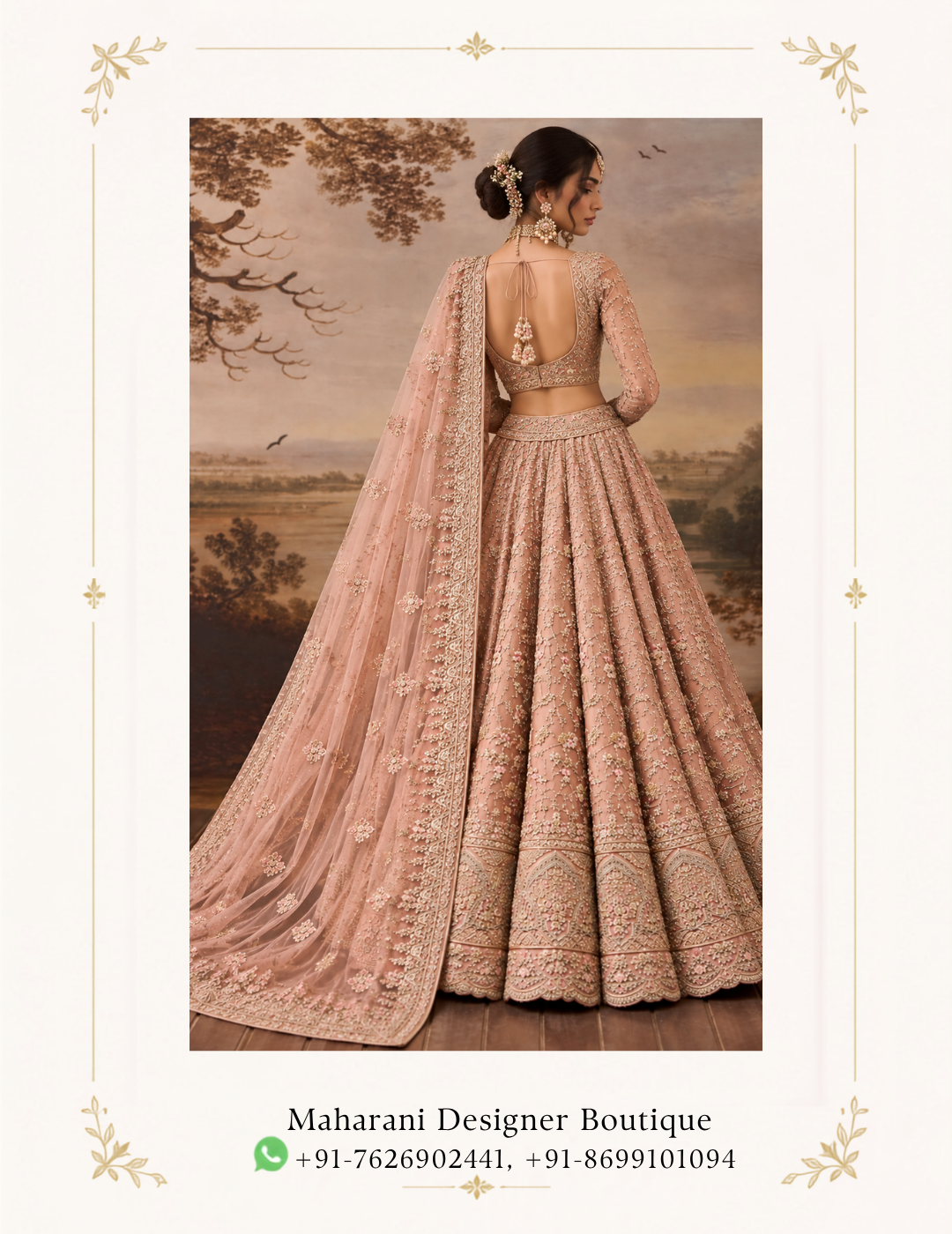 Maharani Blush Rose Royal Embroidered Bridal Lehenga Embrace timeless bridal elegance with the Maharani Blush Rose Royal Embroidered Bridal Lehenga, Blush Rose Designer Bridal Lehenga with Heavy Gold Embroidery , Maharani Designer Boutique Jalandhar, a sophisticated ensemble crafted in a soft blush-rose hue with luxurious golden embroidery. Perfect for bridal celebrations, engagement ceremonies, wedding receptions, sangeet functions and other grand occasions, this designer lehenga brings together traditional craftsmanship and elegant contemporary styling. Brand: Maharani Designer Boutique Category: Designer Bridal Lehenga Colour: Blush Rose / Soft Pink Work: Heavy Embroidery & Embellishment Occasion: Bridal, Wedding, Reception, Engagement & Sangeet Maharani Blush Rose Royal Embroidered Sharara Suit,Royal Rose Gold Embroidered Punjabi Suit,Maharani Rose Gold Mirror Work Bridal Lehenga Choli,Maharani Rose Pink Royal Embroidered Sharara Sui,Maharani Blush Pink Royal Embroidered Salwar Suit