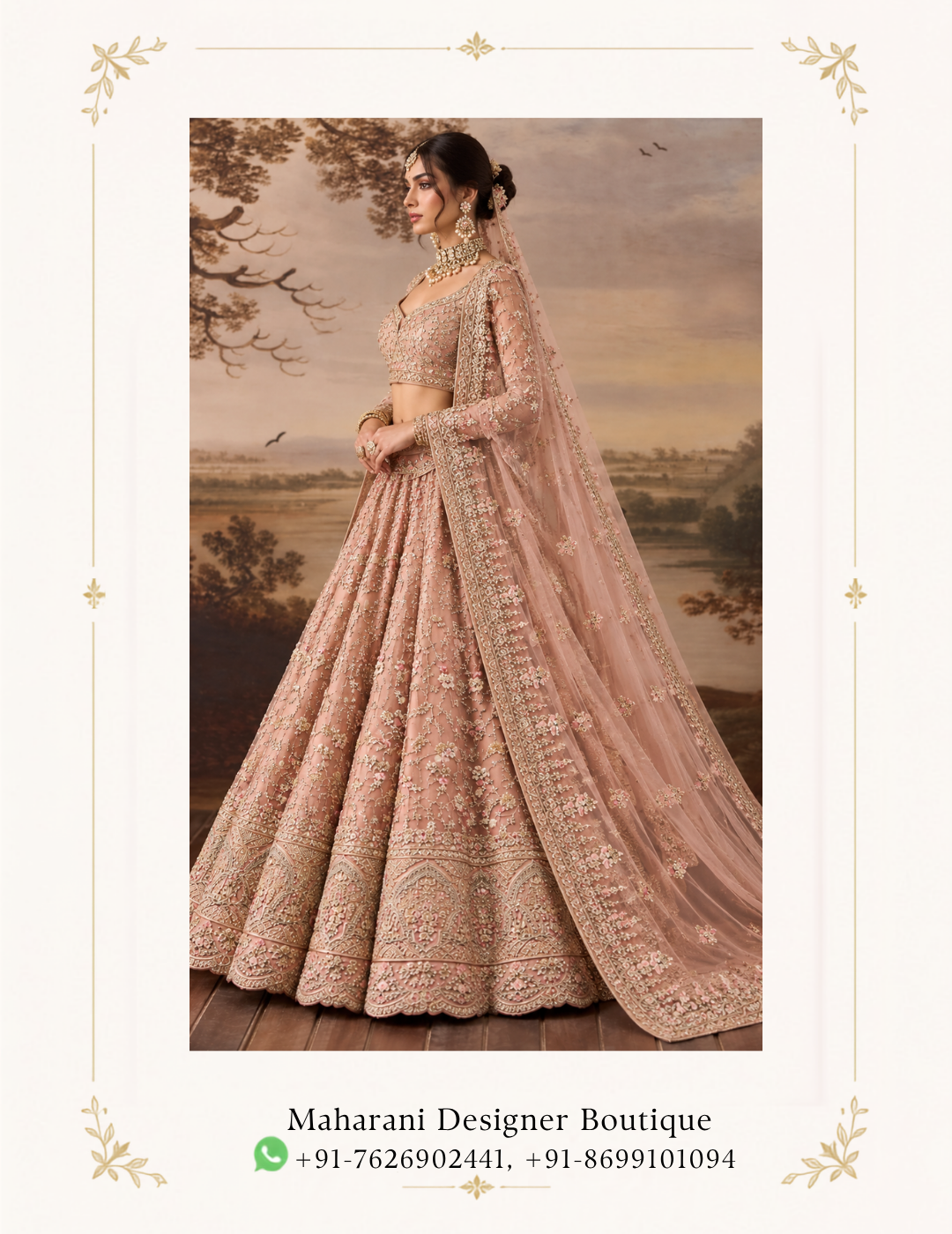 Maharani Blush Rose Royal Embroidered Bridal Lehenga Embrace timeless bridal elegance with the Maharani Blush Rose Royal Embroidered Bridal Lehenga, Blush Rose Designer Bridal Lehenga with Heavy Gold Embroidery , Maharani Designer Boutique Jalandhar, a sophisticated ensemble crafted in a soft blush-rose hue with luxurious golden embroidery. Perfect for bridal celebrations, engagement ceremonies, wedding receptions, sangeet functions and other grand occasions, this designer lehenga brings together traditional craftsmanship and elegant contemporary styling. Brand: Maharani Designer Boutique Category: Designer Bridal Lehenga Colour: Blush Rose / Soft Pink Work: Heavy Embroidery & Embellishment Occasion: Bridal, Wedding, Reception, Engagement & Sangeet Maharani Blush Rose Royal Embroidered Sharara Suit,Royal Rose Gold Embroidered Punjabi Suit,Maharani Rose Gold Mirror Work Bridal Lehenga Choli,Maharani Rose Pink Royal Embroidered Sharara Sui,Maharani Blush Pink Royal Embroidered Salwar Suit