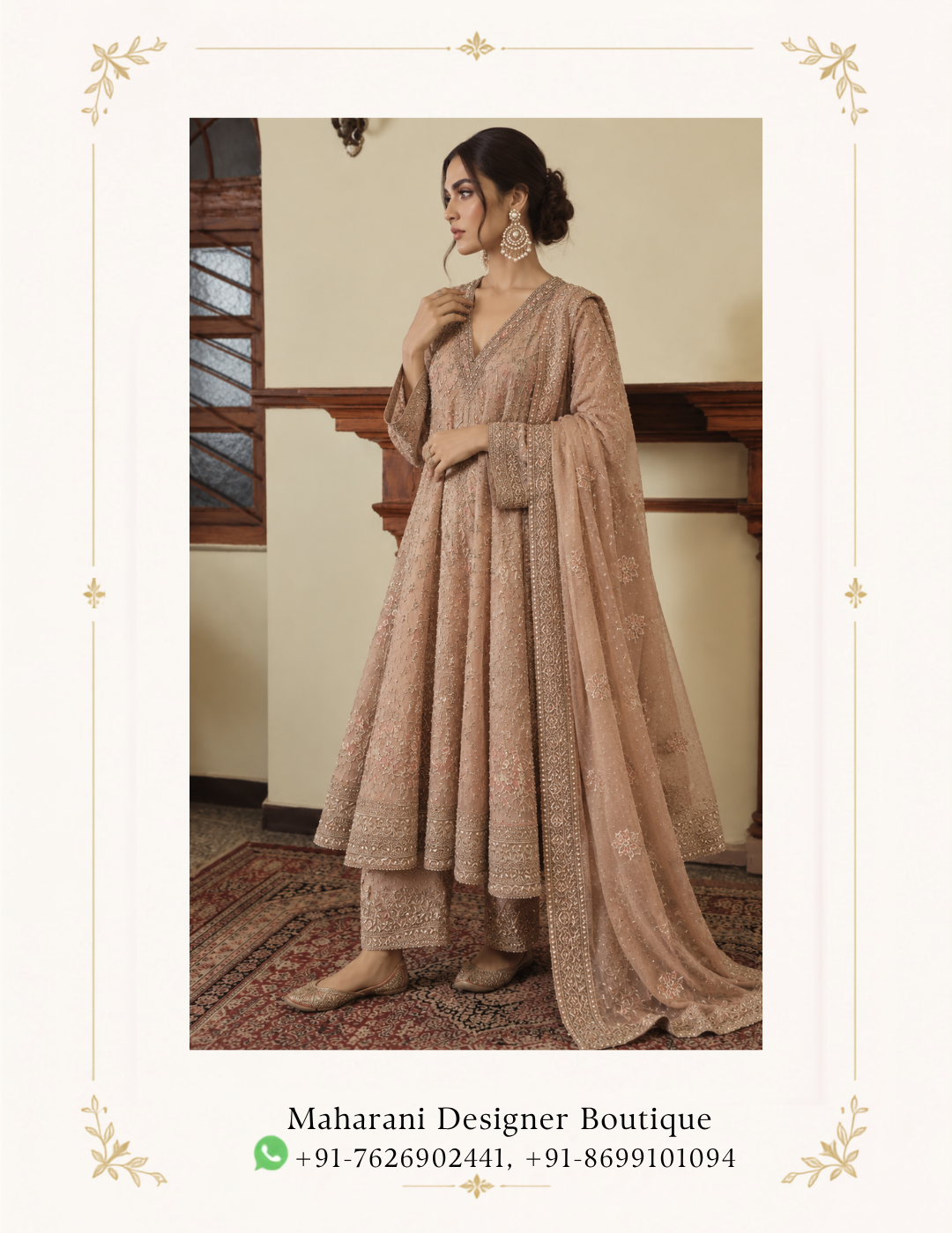 Maharani Champagne Beige Embroidered Anarkali Suit - Image 3