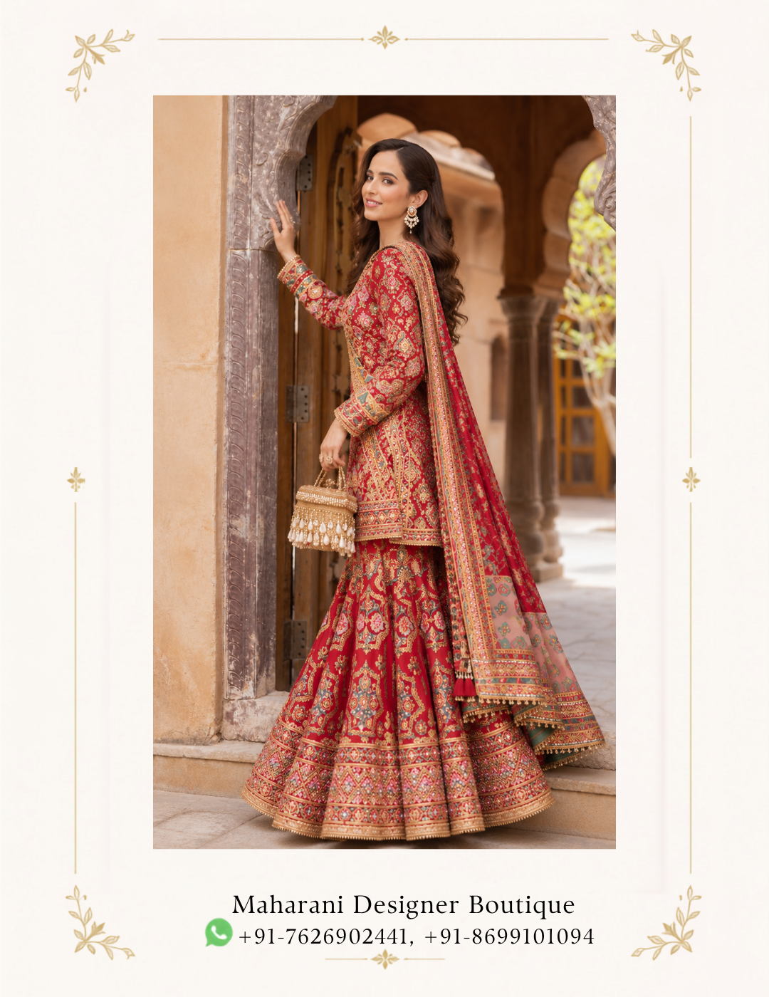 Maharani Crimson Heritage Embroidered Sharara Suit Step into timeless elegance with the Maharani Crimson Heritage Embroidered Sharara Suit, Crimson Red Embroidered Sharara Suit with Designer Dupatta , Maharani Designer Boutique, a luxurious ensemble featuring a rich crimson red base adorned with intricate multicolour and golden embroidery. Perfect for weddings, mehndi ceremonies, festive celebrations, sangeet functions, family gatherings and party wear, this designer sharara suit brings together traditional craftsmanship and a luxurious contemporary silhouette. Brand: Maharani Designer Boutique Category: Sharara Suit Colour: Crimson Red with Multicolour & Gold Detailing Work: Embroidery, Traditional Motifs & Embellishment Occasion: Wedding, Mehndi, Sangeet, Festive & Party Wear Maharani Crimson Heritage Bridal Lehenga, Maharani Black Crimson Heritage Printed Saree, Maharani Royal Crimson Bridal Lehenga, Maharani Crimson Royal Bridal Lehenga Choli, Maharani Crimson Royal Embroidered Bridal Lehenga,