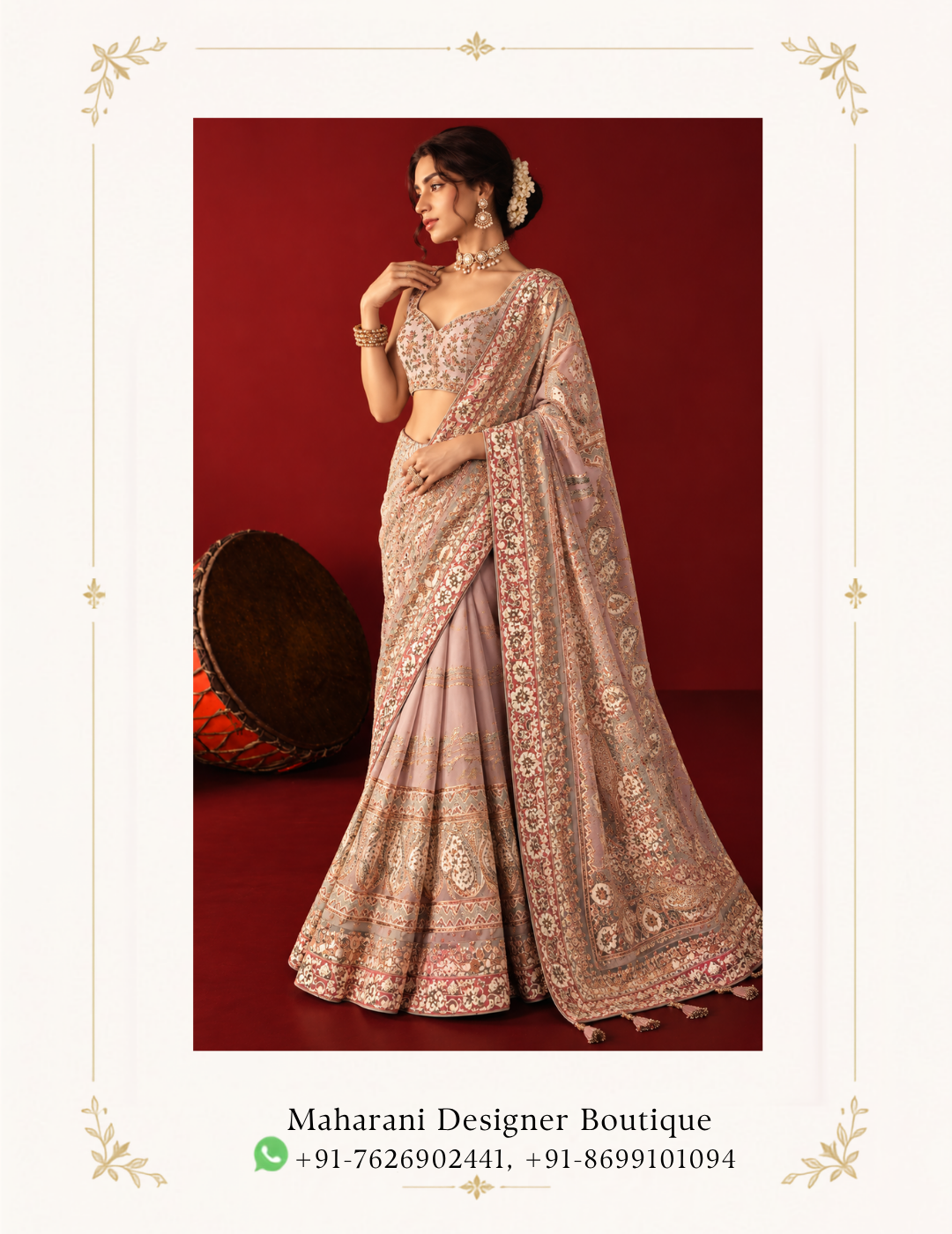 Maharani Rose Gold Heritage Embroidered Anarkali Suit Elevate your festive wardrobe with the Maharani Rose Gold Heritage Embroidered Anarkali Suit, Rose Gold Designer Anarkali Suit with Heavy Embroidery & Dupatta , Maharani Designer Boutique Jalandhar, a sophisticated ensemble designed in a soft rose-gold and blush palette. Perfect for weddings, receptions, festive celebrations, engagement parties, sangeet functions and elegant evening occasions, this designer Anarkali brings together traditional Indian craftsmanship with a refined contemporary aesthetic. Brand: Maharani Designer Boutique Category: Designer Anarkali Suit Colour: Rose Gold / Blush Work: Embroidery & Embellishment Occasion: Wedding, Reception, Sangeet & Festive Wear Royal Rose Gold Embroidered Punjabi Suit,Maharani Rose Gold Mirror Work Bridal Lehenga Choli,Maharani Rose Pink Royal Embroidered Sharara Suit,Maharani Rose Gold Embroidered Salwar Suit,Maharani Blush Rose Royal Embroidered Sharara Suit