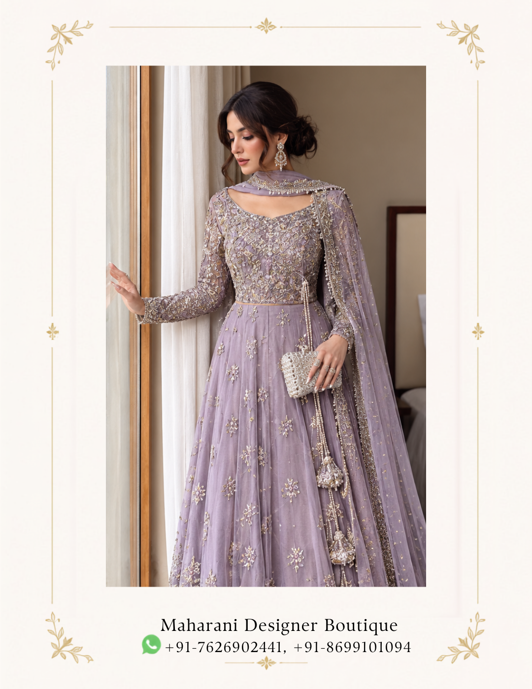 Maharani Lavender Blossom Embroidered Anarkali Suit Embrace graceful elegance with the Maharani Lavender Blossom Embroidered Anarkali Suit, Lavender Embroidered Anarkali Suit with Dupatta, Maharani Designer Boutique, a sophisticated ensemble crafted in a soft lavender hue with delicate all-over embellishment. Perfect for weddings, receptions, festive celebrations, engagement ceremonies, mehndi functions and elegant evening occasions, this designer Anarkali blends timeless Indian craftsmanship with contemporary sophistication. Brand: Maharani Designer Boutique Category: Designer Anarkali Suit Colour: Lavender Work: Floral Embroidery & Embellishment Occasion: Wedding, Festive & Party Wear Peach Blossom Embroidered Sharara Suit, Lavender Gold Embroidered Salwar Suit,Lavender Silver Embroidered Lehenga Choli,MDB 22624 ,Luxury Floral Embroidered Sharara Suit ,Royal Blue Floral Embroidered Punjabi Salwar Suit
