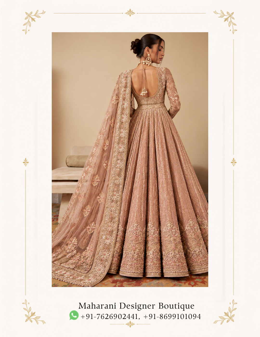 Maharani Rose Gold Heritage Embroidered Anarkali Suit - Image 2