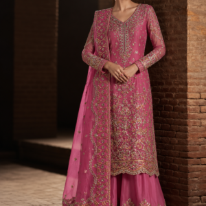 Maharani Rose Pink Royal Embroidered Sharara Suit Make a graceful statement with the Maharani Rose Pink Royal Embroidered Sharara Suit, Rose Pink Designer Sharara Suit with Heavy Embroidery & Dupatta , Maharani Designer Boutique Jalandhar, a beautifully crafted ensemble that blends traditional elegance with contemporary sophistication. The rich rose pink tone gives this outfit a feminine and luxurious appeal, while the intricate embroidery adds depth and glamour. Brand: Maharani Designer Boutique Category: Designer Sharara Suit Colour: Rose Pink Work: Intricate Embroidery Style: Royal Designer Sharara Suit Occasion: Wedding & Festive Wear Royal Rose Gold Embroidered Punjabi Suit,Maharani Rose Gold Embroidered Salwar Suit,Dusty Rose Embroidered Anarkali Lehenga,MDB 027210062 ,Embroidered Punjabi Suit with Gold Handwork