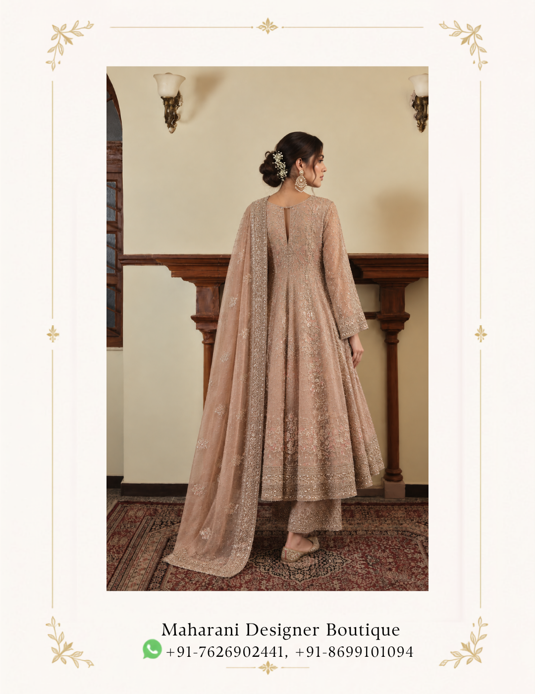 Maharani Champagne Beige Embroidered Anarkali Suit - Image 4