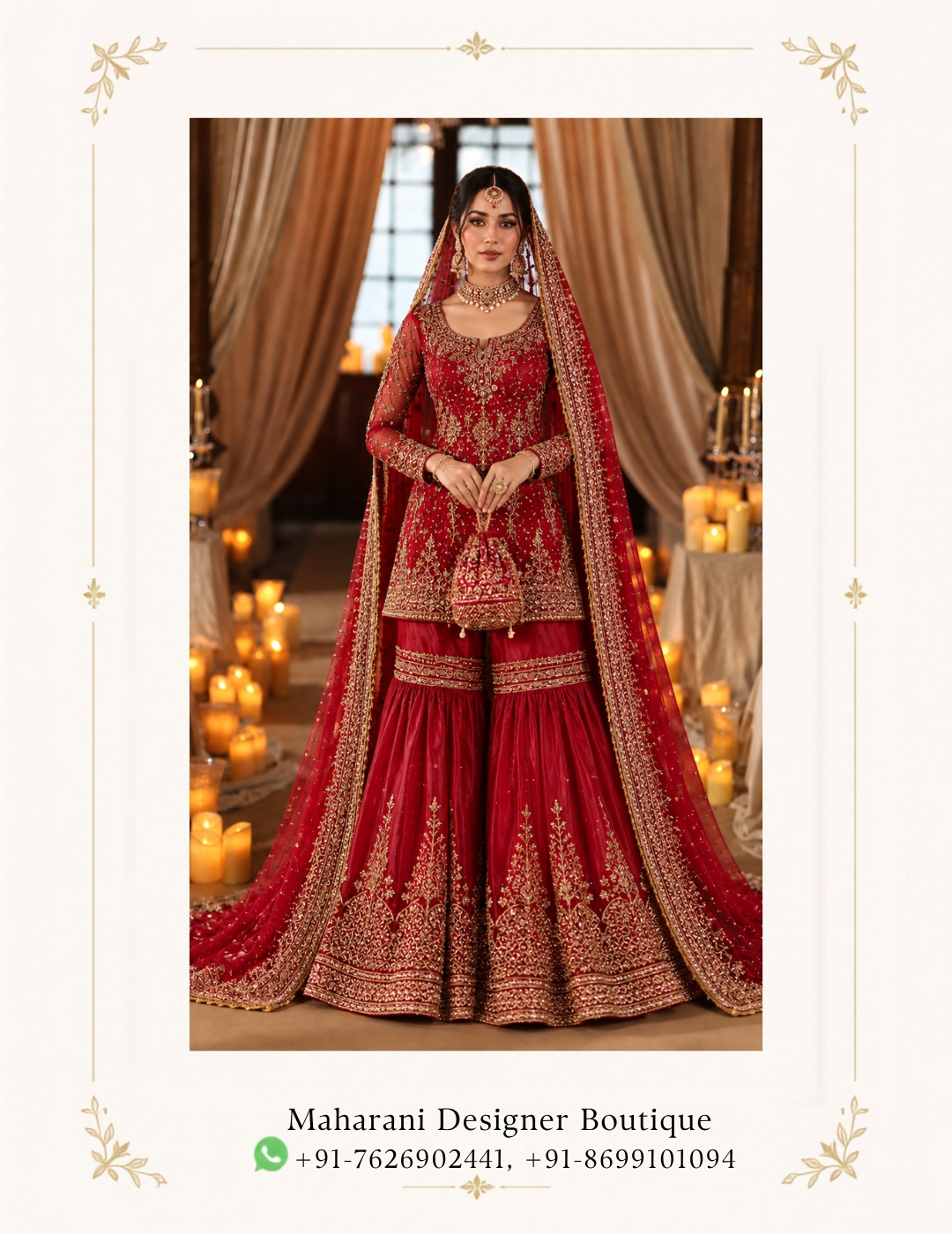 Maharani Crimson Royal Embroidered Sharara Suit Make a regal statement with the Maharani Crimson Royal Embroidered Sharara Suit, Crimson Red Designer Sharara Suit with Heavy Gold Embroidery , Maharani Designer Boutique Jalandhar, a luxurious traditional ensemble crafted in a rich crimson-red shade with intricate golden detailing. Perfect for weddings, mehendi ceremonies, sangeet functions, festive celebrations, receptions and traditional occasions, this designer sharara suit blends classic Indian craftsmanship with a sophisticated royal aesthetic. Brand: Maharani Designer Boutique Category: Designer Sharara Suit Colour: Crimson Red & Gold Work: Heavy Embroidery & Embellishment Occasion: Wedding, Mehendi, Sangeet, Reception & Festive Wear Maharani Royal Crimson Bridal Lehenga,Maharani Crimson Royal Embroidered Bridal Lehenga,Maharani Crimson Royal Bridal Lehenga Choli,Maharani Crimson Heritage Bridal Lehenga,Maharani Black Crimson Heritage Printed Saree