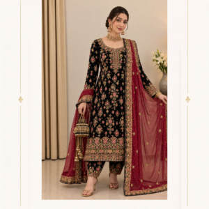 Maharani Black Floral Heritage Embroidered Salwar Suit Make a sophisticated statement with the Maharani Black Floral Heritage Embroidered Salwar Suit, Black Embroidered Salwar Suit with Maroon Dupatta , Maharani Designer Boutique, Jalandhar featuring an elegant black base richly adorned with intricate multicolour floral embroidery and traditional detailing. Perfect for weddings, receptions, festive celebrations, parties, family functions and special occasions, this designer salwar suit combines traditional craftsmanship with a graceful contemporary silhouette. Brand: Maharani Designer Boutique Category: Designer Salwar Suit Colour: Black & Maroon Work: Floral Embroidery & Embellishment Occasion: Wedding, Festive & Party Wear Luxury Floral Embroidered Sharara Suit,MDB 026345 ,MDB 025399,Royal Heritage Bridal Lehenga Choli,MDB 027210031