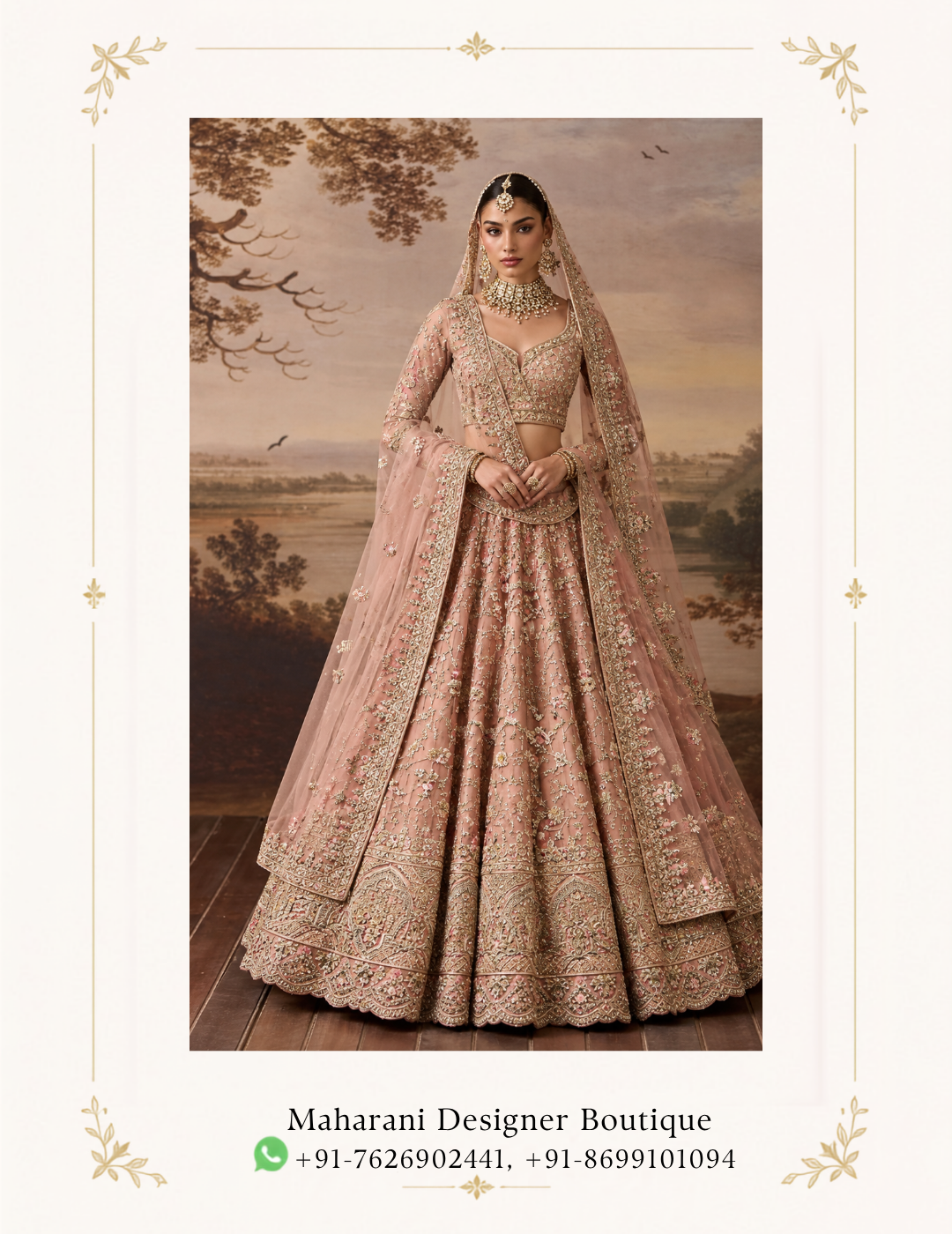 Maharani Blush Rose Royal Embroidered Bridal Lehenga Embrace timeless bridal elegance with the Maharani Blush Rose Royal Embroidered Bridal Lehenga, Blush Rose Designer Bridal Lehenga with Heavy Gold Embroidery , Maharani Designer Boutique Jalandhar, a sophisticated ensemble crafted in a soft blush-rose hue with luxurious golden embroidery. Perfect for bridal celebrations, engagement ceremonies, wedding receptions, sangeet functions and other grand occasions, this designer lehenga brings together traditional craftsmanship and elegant contemporary styling. Brand: Maharani Designer Boutique Category: Designer Bridal Lehenga Colour: Blush Rose / Soft Pink Work: Heavy Embroidery & Embellishment Occasion: Bridal, Wedding, Reception, Engagement & Sangeet Maharani Blush Rose Royal Embroidered Sharara Suit,Royal Rose Gold Embroidered Punjabi Suit,Maharani Rose Gold Mirror Work Bridal Lehenga Choli,Maharani Rose Pink Royal Embroidered Sharara Sui,Maharani Blush Pink Royal Embroidered Salwar Suit