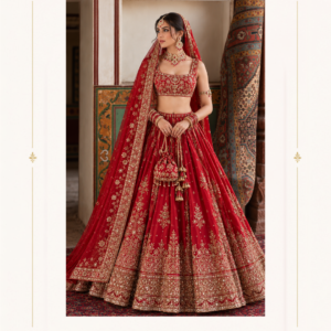 Maharani Crimson Heritage Bridal Lehenga Celebrate timeless bridal elegance with the Maharani Crimson Heritage Bridal Lehenga, Maharani Designer Boutique, Red Bridal Lehenga with Heavy Embroidery & Dupatta, a luxurious red ensemble crafted for grand wedding occasions. The rich crimson-red colour is beautifully enhanced with intricate gold-toned embroidery throughout the lehenga, blouse and dupatta. Perfect for bridal ceremonies, weddings, receptions, engagement celebrations and traditional festivities, this designer lehenga brings together rich craftsmanship and classic Indian bridal styling. Brand: Maharani Designer Boutique Category: Bridal Lehenga Colour: Crimson Red Work: Heavy Embroidery & Embellishment Occasion: Bridal, Wedding & Reception Wear Maharani Black Crimson Heritage Printed Saree, Maharani Royal Crimson Bridal Lehenga,Maharani Crimson Royal Embroidered Bridal Lehenga,Maharani Crimson Heritage Embroidered Salwar Suit,Maharani Royal Crimson Bridal Gown,