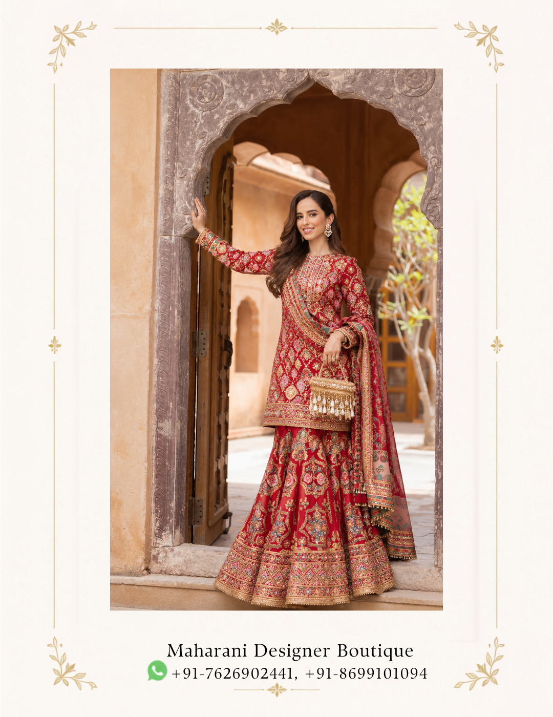 Maharani Crimson Heritage Embroidered Sharara Suit Step into timeless elegance with the Maharani Crimson Heritage Embroidered Sharara Suit, Crimson Red Embroidered Sharara Suit with Designer Dupatta , Maharani Designer Boutique, a luxurious ensemble featuring a rich crimson red base adorned with intricate multicolour and golden embroidery. Perfect for weddings, mehndi ceremonies, festive celebrations, sangeet functions, family gatherings and party wear, this designer sharara suit brings together traditional craftsmanship and a luxurious contemporary silhouette. Brand: Maharani Designer Boutique Category: Sharara Suit Colour: Crimson Red with Multicolour & Gold Detailing Work: Embroidery, Traditional Motifs & Embellishment Occasion: Wedding, Mehndi, Sangeet, Festive & Party Wear Maharani Crimson Heritage Bridal Lehenga, Maharani Black Crimson Heritage Printed Saree, Maharani Royal Crimson Bridal Lehenga, Maharani Crimson Royal Bridal Lehenga Choli, Maharani Crimson Royal Embroidered Bridal Lehenga,