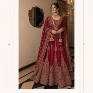 Maharani Crimson Royal Embroidered Bridal Lehenga Step into timeless bridal elegance with the Maharani Crimson Royal Embroidered Bridal Lehenga, Crimson Red Embroidered Bridal Lehenga with Dupatta , Maharani Designer Boutique Jalandhar, a luxurious ensemble designed for unforgettable wedding celebrations. The rich crimson-red hue creates a regal foundation, beautifully enhanced with intricate gold-toned embroidery. Perfect for bridal ceremonies, wedding receptions, engagement celebrations and grand festive occasions, this designer lehenga brings together traditional craftsmanship and luxurious styling. Brand: Maharani Designer Boutique Category: Bridal Lehenga Colour: Crimson Red Work: Heavy Embroidery & Embellishment Occasion: Bridal, Wedding & Reception Wear Maharani Royal Crimson Bridal Lehenga,Maharani Crimson Heritage Embroidered Salwar Suit,Maharani Royal Crimson Bridal Gown,Royal Crimson Heritage Heavy Embroidered Bridal Lehenga,MDB 027210128