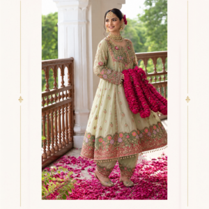 Maharani Ivory Bloom Heritage Anarkali Suit Celebrate timeless Indian elegance with the Maharani Ivory Bloom Heritage Anarkali Suit, Ivory Floral Embroidered Anarkali Suit with Designer Dupatta , Maharani Designer Boutique Jalandhar, f0eaturing a graceful ivory base enriched with intricate multicolour floral embroidery. Brand: Maharani Designer Boutique Category: Anarkali Suit Colour: Ivory, Pink, Green & Gold Work: Floral Embroidery & Embellishment Occasion: Wedding, Festive & Party Wear