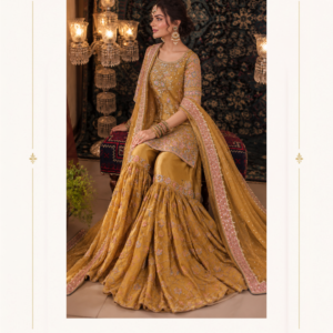 Maharani Mustard Blossom Embroidered Sharara Suit Add a touch of regal charm to your festive wardrobe with the Maharani Mustard Blossom Embroidered Sharara Suit, Mustard Yellow Embroidered Sharara Suit with Dupatta, Maharani Designer Boutique Jalandhar. This elegant mustard-yellow ensemble combines traditional embroidery with a graceful contemporary silhouette. Perfect for weddings, mehndi ceremonies, sangeet functions, festive celebrations, family gatherings and special occasions, this designer sharara suit offers an elegant blend of traditional craftsmanship and modern styling. Brand: Maharani Designer Boutique Category: Designer Sharara Suit Colour: Mustard Yellow Work: Floral Embroidery & Embellishment Occasion: Wedding, Festive & Party Wear Maharani Emerald & Mustard Royal Lehenga Choli,Peach Blossom Embroidered Sharara Suit,Burgundy Embroidered Anarkali Gown with Dupatta,MDB 22382 ,Pastel Aqua Blue Anarkali Gown