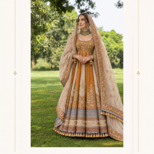 Maharani Mustard Heritage Embroidered Anarkali Suit Step into regal elegance with the Maharani Mustard Heritage Embroidered Anarkali Suit, a graceful ensemble inspired by traditional Indian craftsmanship and timeless festive style. Perfect for weddings, festive celebrations, mehendi functions, sangeet ceremonies, family gatherings and special occasions, this designer Anarkali offers a graceful combination of heritage-inspired detailing and sophisticated styling. Brand: Maharani Designer Boutique Category: Designer Anarkali Suit Colour: Mustard Gold & Ivory Work: Embroidery & Heavy Border Work Occasion: Wedding, Festive, Mehendi & Sangeet Wear