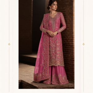 Maharani Rose Pink Royal Embroidered Sharara Suit Make a graceful statement with the Maharani Rose Pink Royal Embroidered Sharara Suit, Rose Pink Designer Sharara Suit with Heavy Embroidery & Dupatta , Maharani Designer Boutique Jalandhar, a beautifully crafted ensemble that blends traditional elegance with contemporary sophistication. The rich rose pink tone gives this outfit a feminine and luxurious appeal, while the intricate embroidery adds depth and glamour. Brand: Maharani Designer Boutique Category: Designer Sharara Suit Colour: Rose Pink Work: Intricate Embroidery Style: Royal Designer Sharara Suit Occasion: Wedding & Festive Wear Royal Rose Gold Embroidered Punjabi Suit,Maharani Rose Gold Embroidered Salwar Suit,Dusty Rose Embroidered Anarkali Lehenga,MDB 027210062 ,Embroidered Punjabi Suit with Gold Handwork
