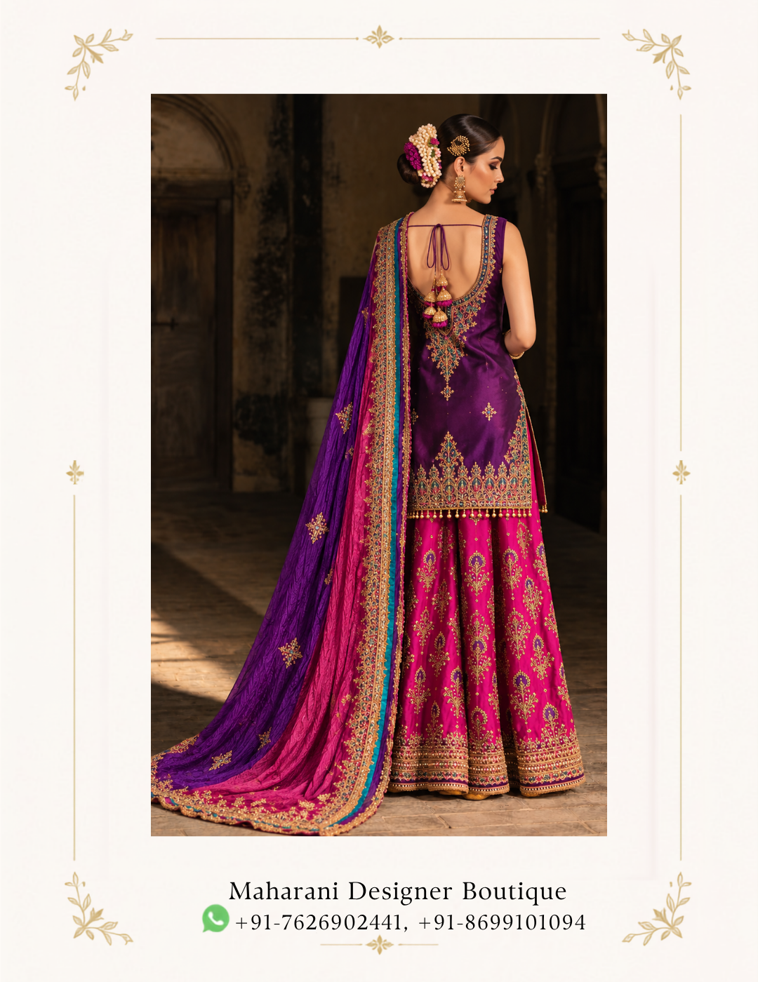 Maharani Royal Plum & Magenta Embroidered Salwar Suit Elevate your ethnic wardrobe with the Maharani Royal Plum & Magenta Embroidered Salwar Suit, Purple Designer Salwar Suit with Magenta Bottom & Embroidered Dupatta, Maharani Designer Boutique Jalandhar, a luxurious ensemble featuring rich jewel tones and intricate traditional embroidery. Perfect for weddings, festive celebrations, mehendi functions, sangeet ceremonies, family gatherings and special occasions, this designer salwar suit blends traditional Indian craftsmanship with a rich contemporary colour palette. Brand: Maharani Designer Boutique Category: Designer Salwar Suit Colour: Plum Purple, Magenta & Turquoise Work: Embroidery & Traditional Border Work Occasion: Wedding, Festive, Mehendi & Sangeet Wear