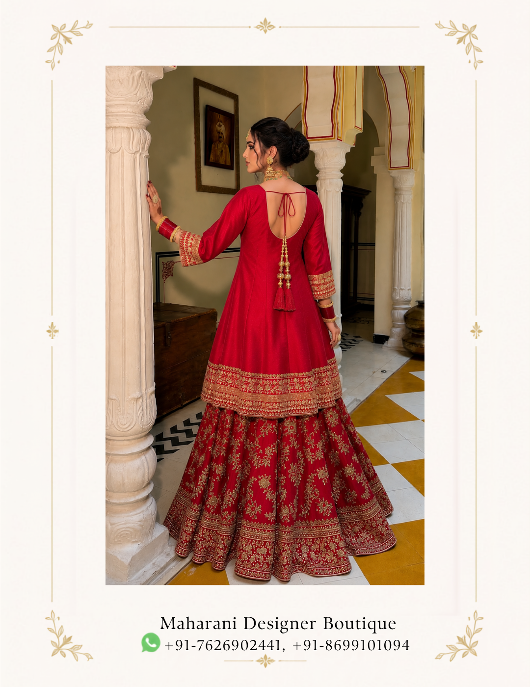 Maharani Heavy Embroidered Sharara Suit Embrace regal elegance with the Maharani Heavy Embroidered Sharara Suit, Maharani Designer Boutique Jalandhar, a luxurious traditional ensemble designed with rich colours and intricate craftsmanship. The deep features elaborate multicolour embroidery with traditional floral and ornamental motifs. The neckline, sleeves and hem are enhanced with detailed embroidered borders, creating a refined and statement-making look.