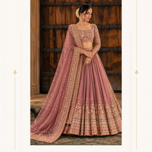 Maharani Dusty Mauve Royal Embroidered Bridal Lehenga Make your wedding celebrations unforgettable with the Maharani Dusty Mauve Royal Embroidered Bridal Lehenga , Dusty Mauve Bridal Lehenga with Intricate Gold Embroidery & Matching Dupatta, Maharani Designer Boutique Jalandhar, from Maharani Designer Boutique. Designed for brides who appreciate timeless elegance, this exquisite ensemble features a beautiful dusty mauve shade, intricate gold-toned embroidery, and a richly embellished flared skirt. Product Highlights: Colour: Dusty Mauve Style: Royal Bridal Lehenga Work: Intricate gold-toned embroidery Blouse: Embellished blouse with a coordinated design Lehenga: Flared silhouette with a richly embroidered hem Dupatta: Matching dupatta with an ornate embroidered border Occasion: Wedding, engagement, reception and bridal celebrationsÂ