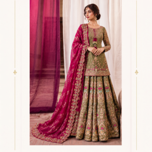 Maharani Olive Green & Magenta Royal Embroidered Sharara Suit Discover timeless elegance with the Maharani Olive Green & Magenta Royal Embroidered Sharara Suit, a stunning choice for weddings, festive celebrations, and traditional occasions. This luxurious ethnic ensemble combines a rich olive green base with a vibrant magenta dupatta, creating a regal and sophisticated look. Whether you're attending a wedding in India or celebrating a special occasion overseas, this outfit makes an unforgettable style statement. Product Highlights Colour: Olive Green with Magenta Dupatta Style: Designer Sharara Suit Work: Intricate Golden Embroidery and Traditional Embellishments Look: Royal, Festive and Elegant Occasions: Weddings, Engagements, Sangeet, Reception and Festive Celebrations Availability: Explore designer ethnic wear from Maharani Designer Boutique with worldwide shipping.